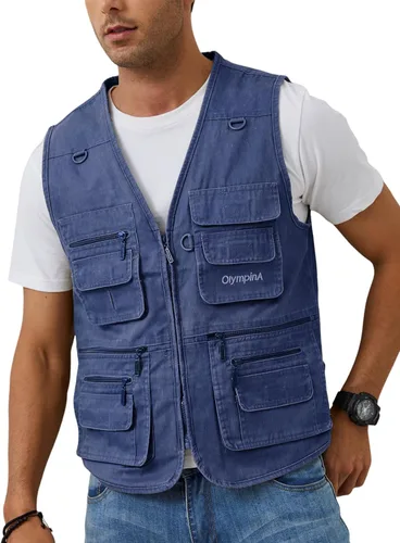 Vista 9 de Gihuo Chaleco de Pesca para Hombre Chaleco de Utilidad Safari Viaje con Bolsillos Trabajo al Aire Libre Foto Cargo Mosca Chaleco de Verano Verde