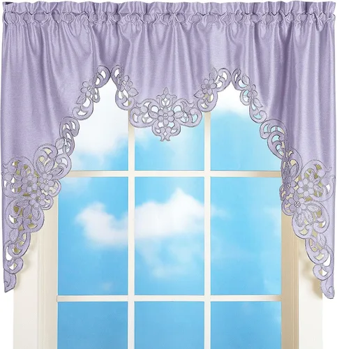 Vista 7 de Collections Etc Elegante cenefa para ventana con recortes y bordado con bolsillo para barra en la parte superior para fácil colocación, azul, 58" X