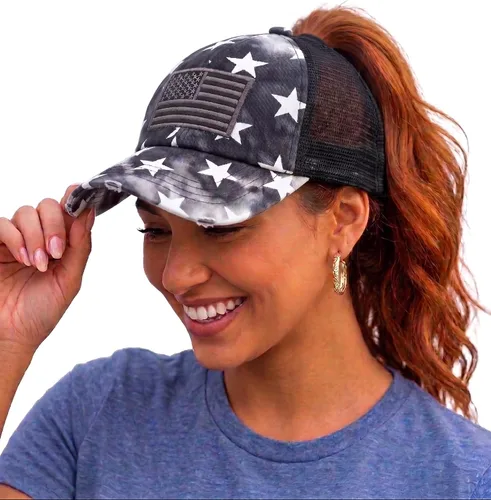 Vista 29 de Funky Junque - Sombrero de cola de caballo para mujer, gorra de béisbol con ajuste ajustable y cola de caballo alta cruzada para uso diario Paquete