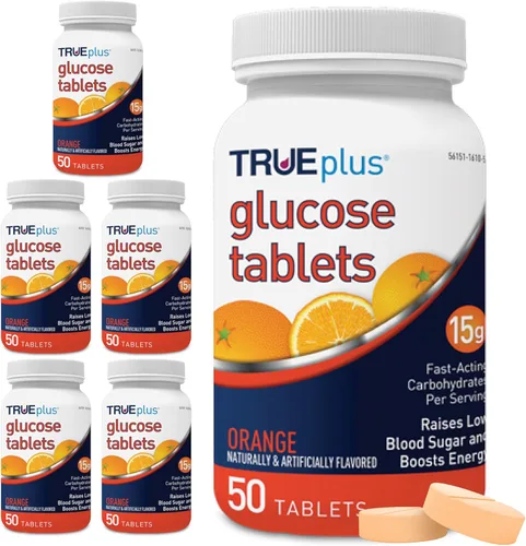 Vista 20 de TRUEplus® Tabletas de glucosa, sabor surtido (uva, frambuesa, naranja), botella de 50 unidades (1)