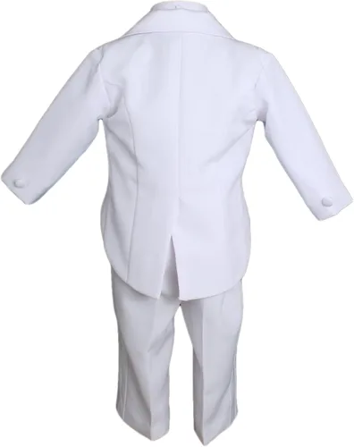 Vista 3 de Conjunto de traje clásico de 5 piezas de polialgodón blanco formal para bebés niños con cola