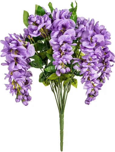 Vista 5 de Vickerman Arbusto de glicina artificial rosa de 19 pulgadas de largo – Decoración floral de imitación premium para el hogar – Flores sin