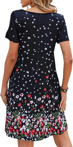 Vista 7 de Sherosa - Vestido de verano sin mangas o con manga corta, estampado floral, con bolsillos, casual, suelto, con vuelo, vestido estilo camiseta