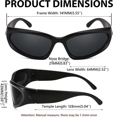 Vista 5 de FEISEDY Gafas de sol futuristas envolventes ovaladas y frescas Y2K con marco grueso, vintage de los años 90 para hombres y mujeres, B2951