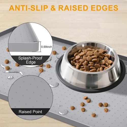Vista 2 de Mofason Tapete impermeable para alimentos para mascotas, 24 x 16 pulgadas, grande, 0.5 pulgadas, borde elevado, mantel individual de silicona