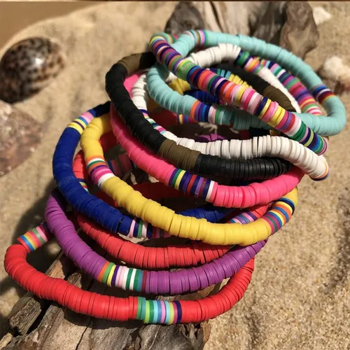 Vista 2 de EXCEART 20 pulseras de arcilla elástica de 0236in con cuentas de arco iris pulsera bohemia de arcilla