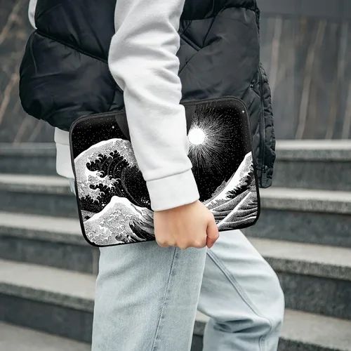 Vista 3 de Funda para laptop con asa de 10 pulgadas, impermeable, diseño de onda, compatible con MacBook Air, Pro, HP, Dell, Lenovo, ASUS