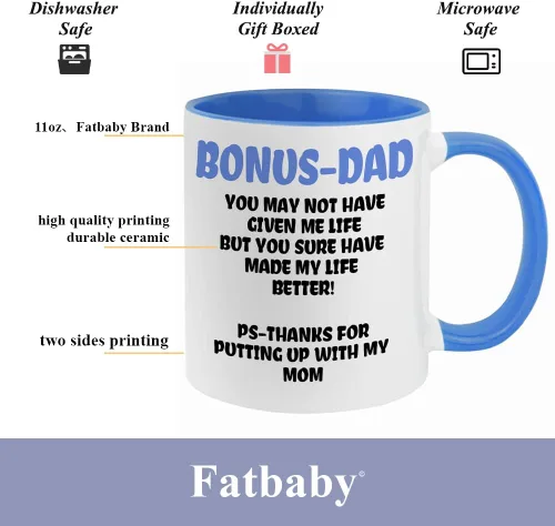 Vista 6 de Taza de café Bonus Dad de Fatbaby, divertidas tazas de café para regalo para padrastro de hija, hijo, hijastra, regalos para el Día del Padre