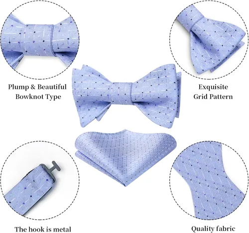 Vista 119 de HISDERN Pajaritas para hombre, diseño de lunares, corbatín y bolsillo cuadrado, clásico, esmoquin de negocios, boda, pajaritas, pañuelo