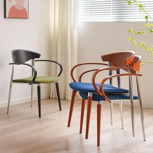 Vista 4 de sillas de comedor Wooden Dining Chairs, Mid-Century Modern Kitchen Chair with Curved Backrest and Metal Legs, Living Room Modern Kitchen(Blue)