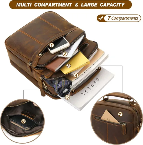 Vista 3 de Jack&Chris Bolso Mensajero de Cuero para Hombre, Bolso Bandolera de Hombre para Trabajo y Negocios