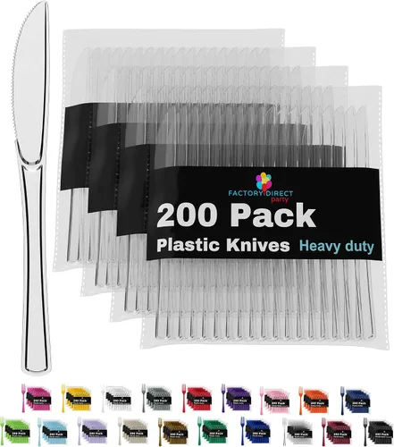 Vista 9 de Party Solids - Cuchillos de plástico negro, 200 piezas, cuchillos negros, utensilios desechables, juego de cubiertos de plástico resistente