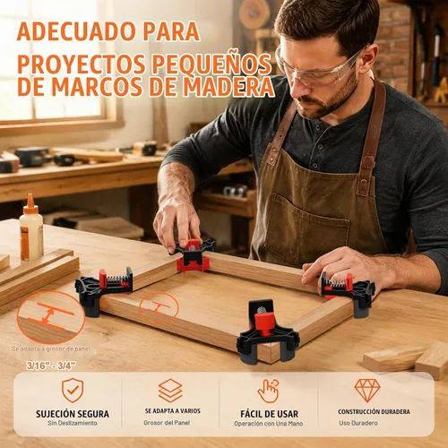 Vista 5 de WETOLS Abrazadera de esquina para carpintería, abrazadera de ángulo recto de 90 grados, abrazaderas de madera, 4 abrazaderas de carpintería