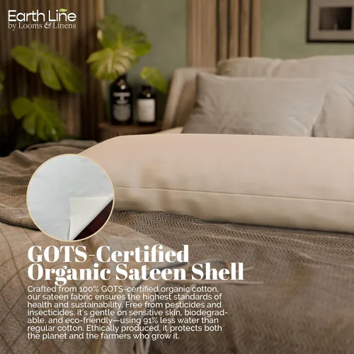 Vista 6 de Looms & Linens Kapok Pillow - Almohada de cuerpo completo de 20 x 48 pulgadas con carcasa de satén, paquete de 1 unidad, fabricada en Estados Unidos