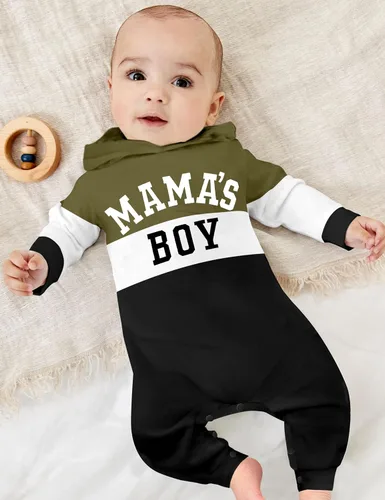 Vista 2 de Ropa de bebé niño, ropa de bebé con estampado de letras de manga larga con capucha para bebé niño