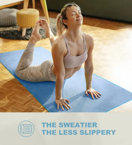 Vista 7 de Heathyoga Toalla de yoga caliente antideslizante, toalla de microfibra antideslizante, diseño exclusivo de bolsillos en las esquinas, doble agarre