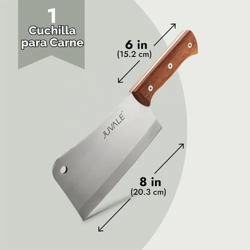 Vista 5 de cuchillo de carnicero/picador muy resistente de acero inoxidable - mango de madera sólida - calidad profesional - uso en el hogar y restaurante - 8