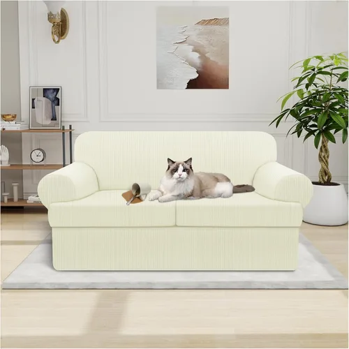 Vista 72 de Funda impermeable para silla con brazos, juego de 2 piezas, funda a rayas para 1 sofá separado con cojín en T, fundas de sillón de tela