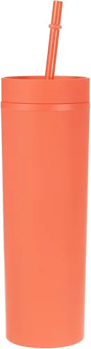 Vista 9 de uxcell Vaso delgado con tapas y pajitas, vaso delgado de 16 onzas color negro mate a granel, vaso acrílico pastel reutilizable, vaso de plástico