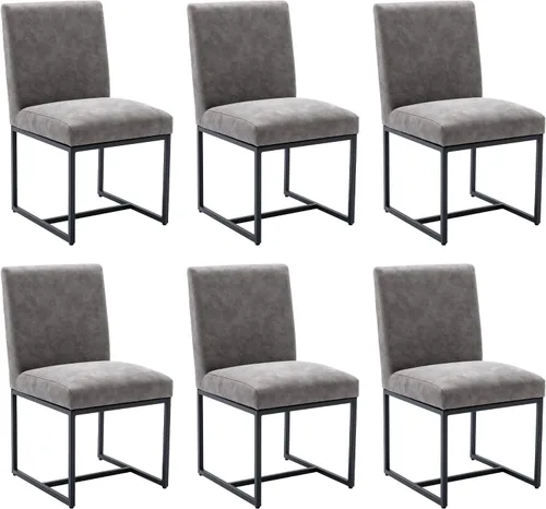 Vista 30 de BESTANO Sillas De Comedor - Juego de 2 sillas de comedor modernas negras tapizadas de piel sintética para cocina y comedor con marco de metal negro