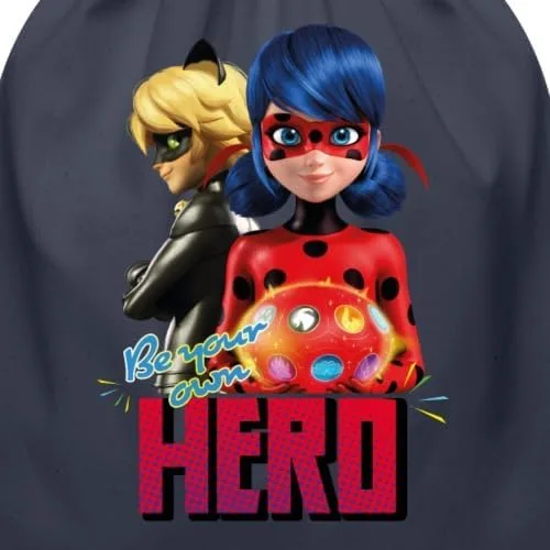 Vista 2 de Spreadshirt Miraculous Merchandise Be Your Own Hero Ladybug Cat Noir Bolsa de algodón con cordón, marino, Cordón