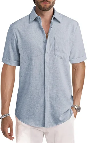 Vista 53 de JMIERR Camisas de vestir a rayas con botones y manga corta para hombre