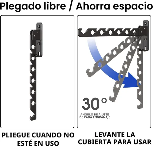 Vista 4 de Tendedero de Pared para Secar Ropa, Colgador de Ropa de Pared Plegable, Gancho Colgador de Lavandería para Baño, Perchero de Pared Interior Negro