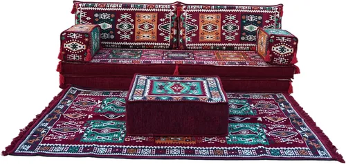 Vista 5 de arabicsofa Sofá Majlis Árabe Granate con Cojines – Sofá Modular de Dos Plazas de Suelo para Sala de Estar