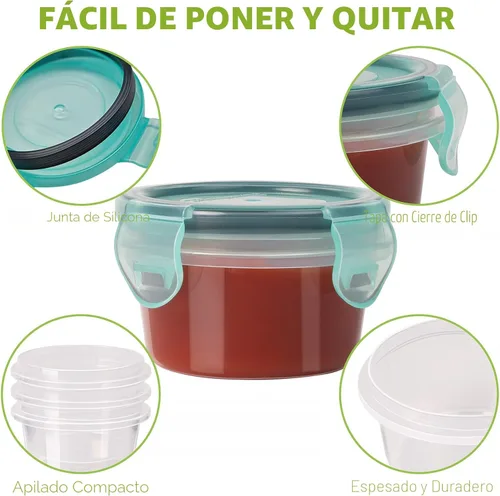 Vista 4 de Freshmage Recipiente para aderezo de ensalada para llevar, [paquete de 6] recipientes pequeños de 2.7 onzas para condimentos con tapas a prueba