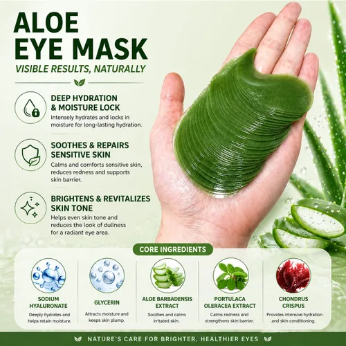 Vista 3 de Parches para debajo de los ojos, 30 pares de mascarillas de aloe vera para ojeras, ojos hinchados, arrugas, cuidado de la piel para mujeres y hombres