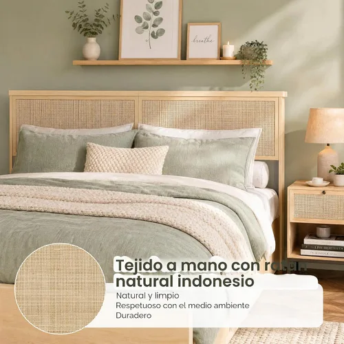 Vista 6 de Yechen Marco de Cama Queen con Cabecera de Ratán Natural y 4 Cajones de Almacenamiento de Madera, Plataforma de Metal con Fuerte Soporte de Listones
