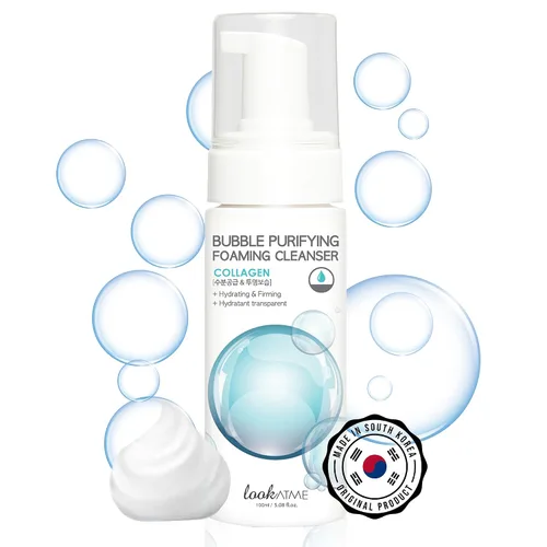Vista 9 de LOOKATME Jabón facial coreano para pieles sensibles, limpiador para el cuidado de la piel de burbujas a base de agua, limpiador natural de espuma
