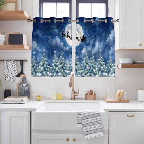 Vista 93 de Libaoge Cortinas de Navidad para cocina, dormitorio, juego de 2 paneles, diseño de muñeco de nieve de Navidad, cortinas de invierno con copos
