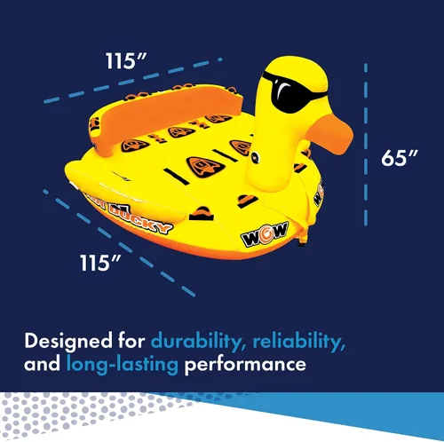 Vista 3 de WOW Sports Mega Ducky 19-1060, 1 a 5 personas remolcable, puntos de remolque delanteros y traseros - Tubo de agua para 5 personas, remolcable