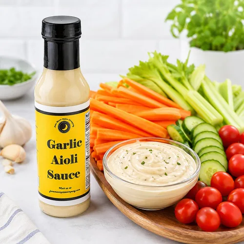 Vista 8 de Salsa de alioli de ajo Botella de 12 onzas líquidas con tapa de bloqueo de sabor Bajo en azúcar Fabricado en pequeños lotes Premium Salsa