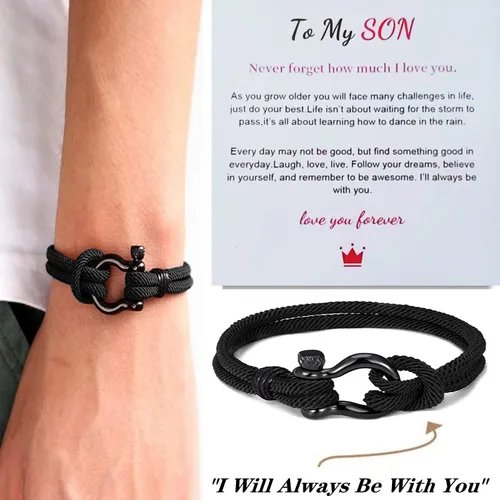 Vista 3 de CHICING Pulsera To My Son regalo de mamá y papá siempre estaré contigo pulsera significativa hecha a mano regalos de cumpleaños y graduación