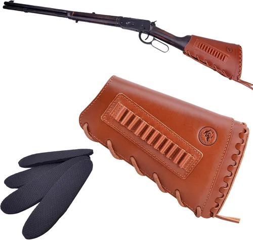 Vista 29 de Almohadilla de cuero para mejilla de culata cosida a mano para rifle 38/357 45-70 308 .22LR 12GA Mano zurda - Negro