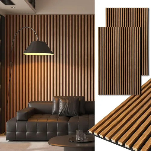 Vista 25 de Art3d Paquete de 2 paneles acústicos de madera de 48 x 24 pulgadas para pared, paneles de listones de madera insonorizados para pared y techo