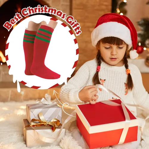Vista 7 de Zando Calcetines deportivos de algodón con tres rayas para niños y niñas, uniforme de tubo, lindo tubo hasta la rodilla