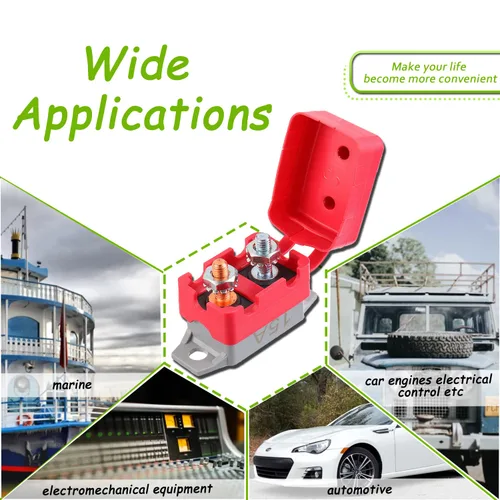 Vista 6 de Disyuntor de Circuito de Reinicio Automático de 15A 12V-24V con Cubierta Perno Prisionero para Cargadores de Batería Camiones Motores de Automóvil