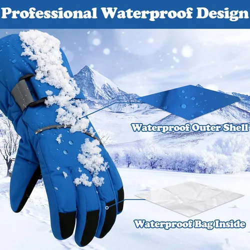 Vista 2 de Sarfel Guantes de nieve para niños, guantes impermeables para niños, guantes de esquí para niñas, guantes de invierno para niños, guantes