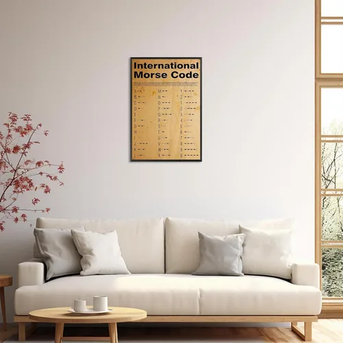Vista 7 de Póster vintage internacional en código morse con alfabeto fonético morse, arte de pared retro de 1800 para amantes de los militares, pintura