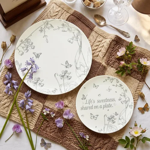 Vista 3 de EI - Juego de 60 platos de plástico color crema, cena de 10.25 pulgadas y platos florales de postre de 7.5 pulgadas, elegantes platos de plástico