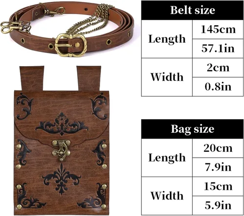 Vista 6 de HiiFeuer 2 cinturones medievales DIY con bolsa renacentista vintage de piel sintética, cadenas desmontables para mujer, bolsa delgada para cinturón