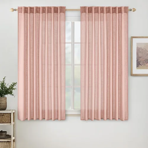 Vista 110 de MIULEE - Cortinas semitraslúcidas suaves y gruesas con textura de lino para cocina y ventana de baño, con trabilla trasera y bolsillo para Blanco
