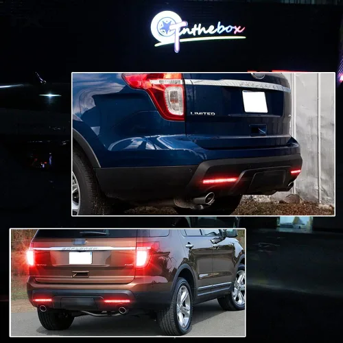 Vista 7 de Luces LED de Reflector de Parachoques Completas con Lente Roja Compatibles con Ford Explorer 2011 2012 2013 2014 2015 - Funcionan como Luces