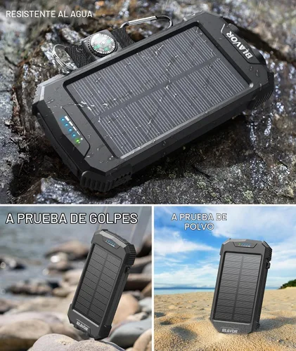 Vista 8 de Cargador de teléfono solar de 10,000 mAh con linterna dual Set de dos (negro y azul claro)