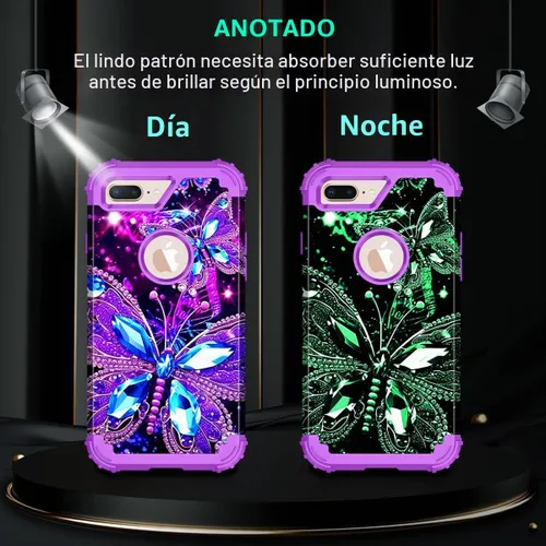 Vista 2 de Miqala Funda compatible con iPhone 8 Plus, iPhone 7 Plus, que brilla en la oscuridad, tres capas, resistente a los golpes, parachoques de plástico