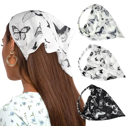 Vista 16 de AWAYTR - 3 diademas elásticas para el cabello para mujer con clip triangular Negro + Rojo + Albaricoque Crema