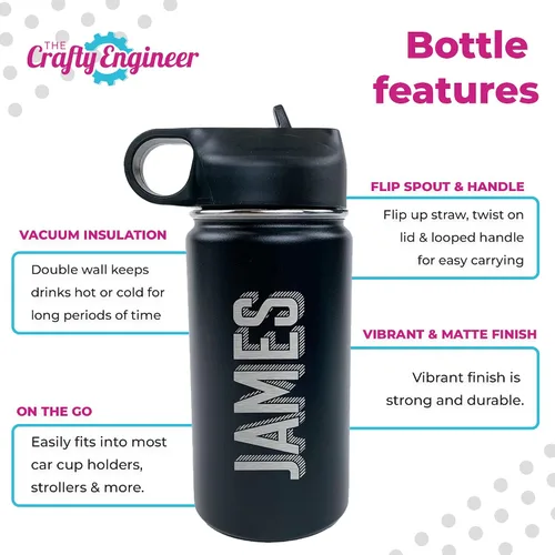 Vista 3 de The Crafty Engineer Botella de agua personalizada para niños (negro)